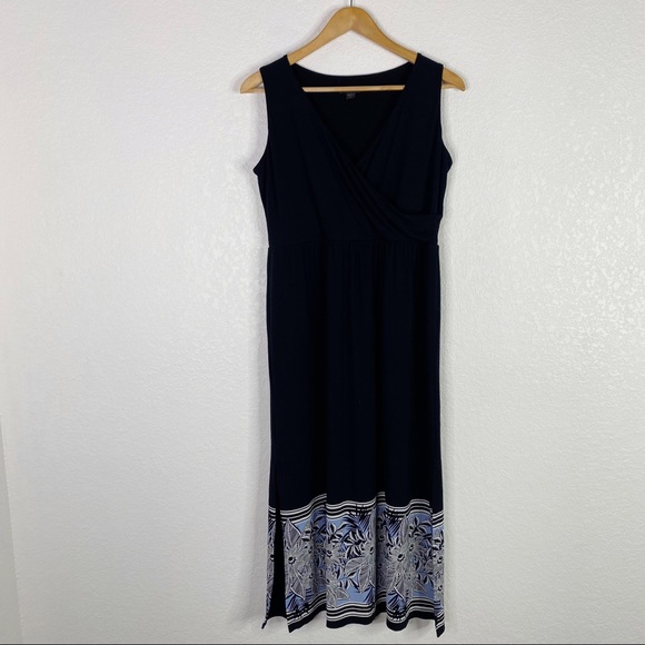 J. Jill Wearever Collection Black Floral Faux Wrap Dress - Picture 1 of 7